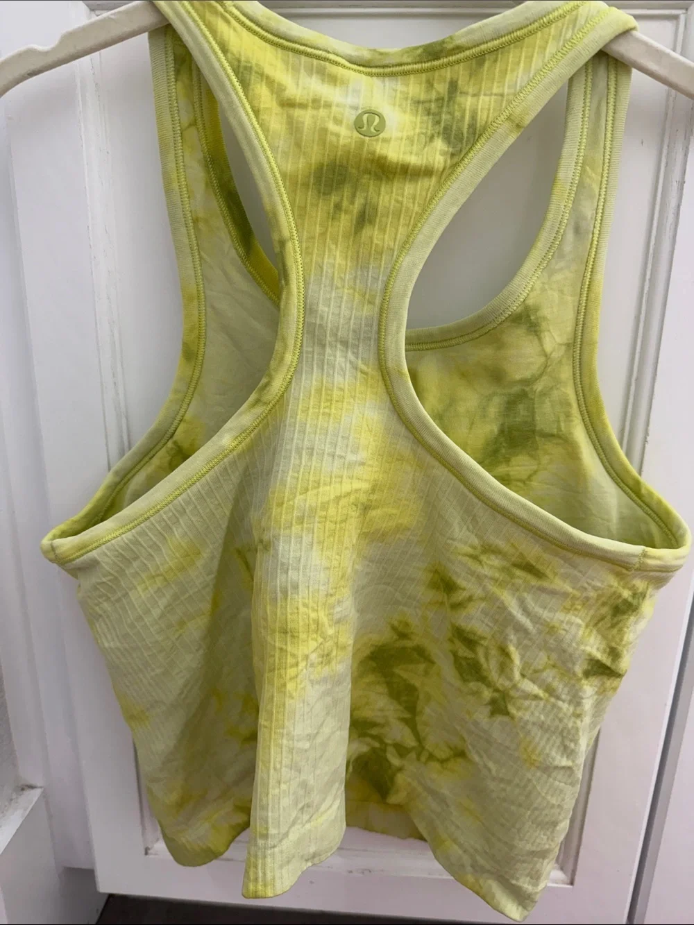 Lululemon Ebb to Street Yellow/Green Tie-Dye Ribbed Cropped Racerback Tank